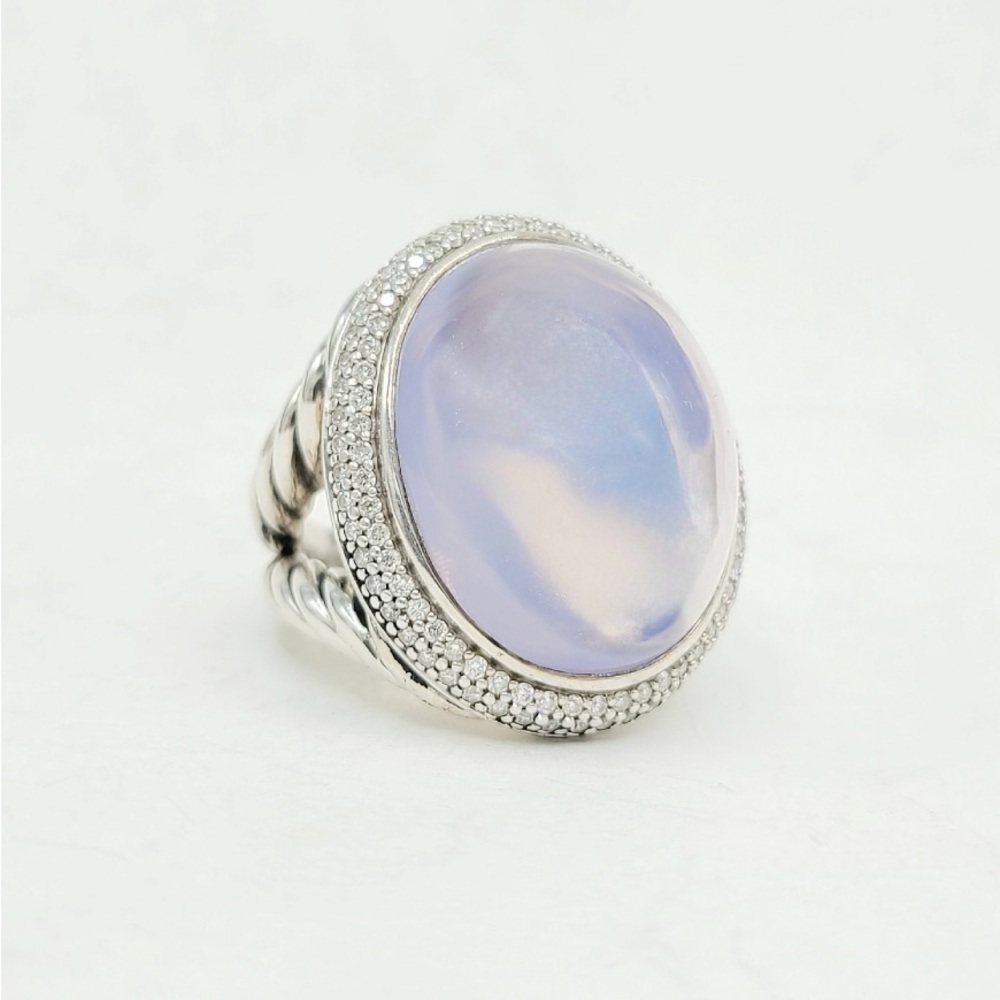 David Yurman Signature Oval Ring With Lavender Moonstone And Diamonds - Picture 6 of 15